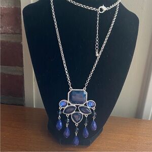 Source Unknown Silver Necklace with Deep Blue Accents
